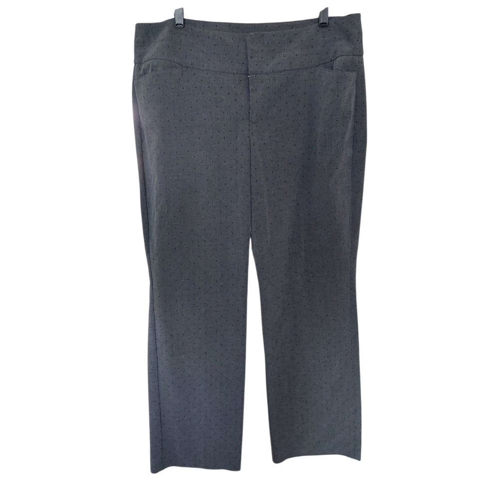Elle Women's Dress Pants Bootcut Mid Rise Gray Black Polka Dot Sz 16